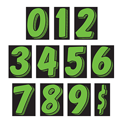 WINDOW STICKER – NUMBERS – 7-1/2″ FLUORESCENT GREEN & BLACK – QTY